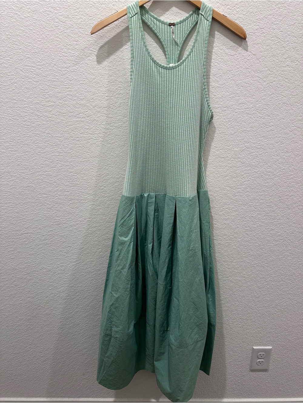 Free People NWT Sage Green Mixed Media Midi Dress Ribbed Racerback